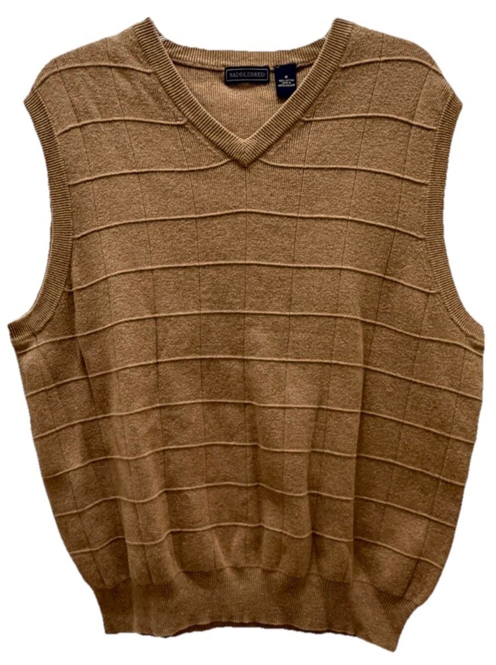 Vintage Saddlebred Tan Cotton Sweater Vest Made in UK Men’s Medium Preppy Golf